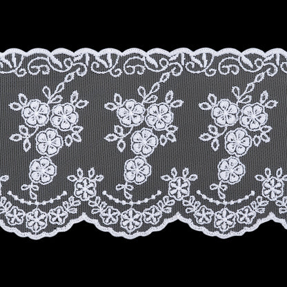 Embroidered Lace Tulle Trim with Scalloped Edges - 4.25" - White Flower Bunches and Drapes