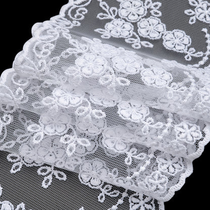 Embroidered Lace Tulle Trim with Scalloped Edges - 4.25" - White Flower Bunches and Drapes