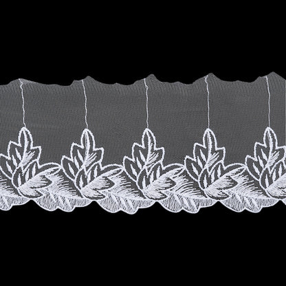 Embroidered Lace Tulle Trim with One Scalloped Edge - 4.5" - White Fallen Leaves