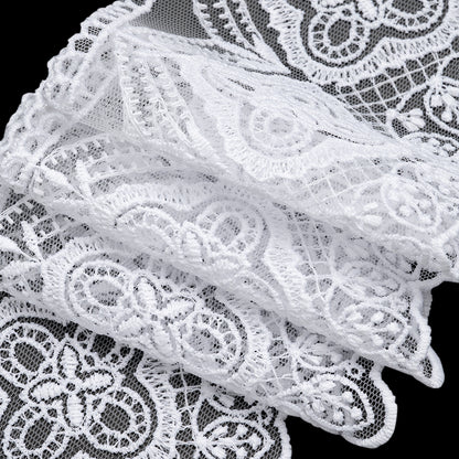 Embroidered Lace Tulle Trim with Scalloped Edges - 3.875" - White Quatrefoil Floral
