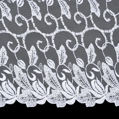 Wide Embroidered Lace Tulle Trim with Scalloped Edges - 9.375" - White Leaves and Vines