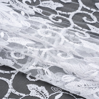 Wide Embroidered Lace Tulle Trim with Scalloped Edges - 9.375" - White Leaves and Vines