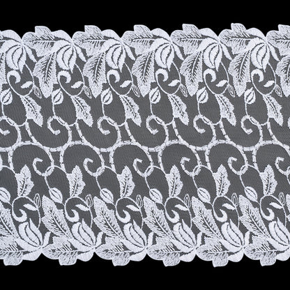 Wide Embroidered Lace Tulle Trim with Scalloped Edges - 9.375" - White Leaves and Vines
