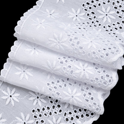 Cotton and Polyester Embroidered Eyelet Lace Trim with Scalloped Edges - 3.625" - White Flowers and Dotted Diamonds