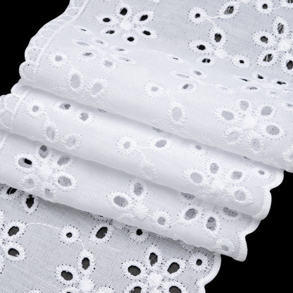 Cotton and Polyester Embroidered Eyelet Lace Trim with Scalloped Edges - 4" - White Floral Lines