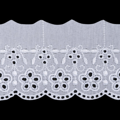 Cotton and Polyester Embroidered Eyelet Lace Trim with One Finished Scalloped Edge - 2.75" - White Simple Floral with Decorative Dots