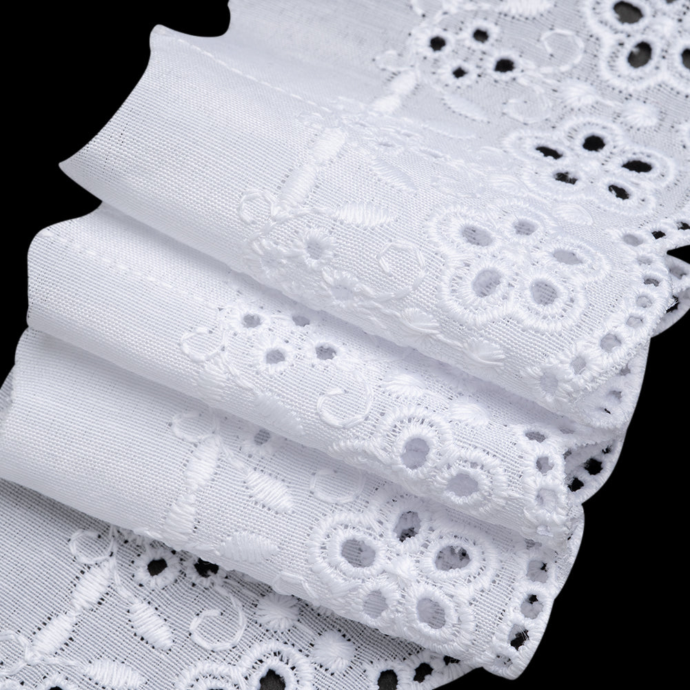 Cotton and Polyester Embroidered Eyelet Lace Trim with One Finished Scalloped Edge - 2.75" - White Simple Floral with Decorative Dots