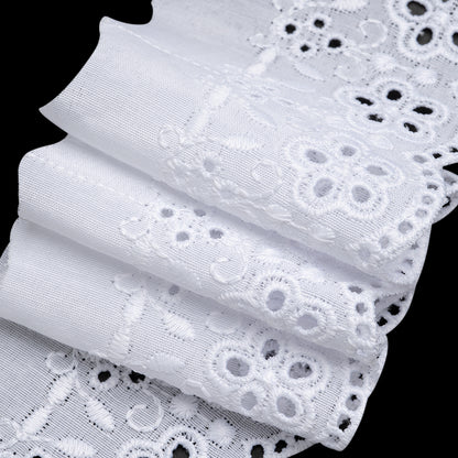 Cotton and Polyester Embroidered Eyelet Lace Trim with One Finished Scalloped Edge - 2.75" - White Simple Floral with Decorative Dots