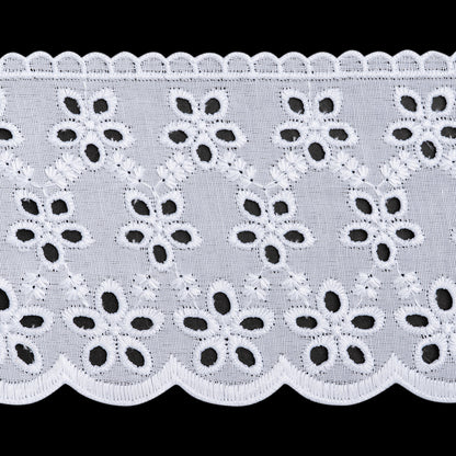 Cotton and Polyester Embroidered Eyelet Lace Trim with Scalloped Edges - 3.25" - White Rows of Daisies