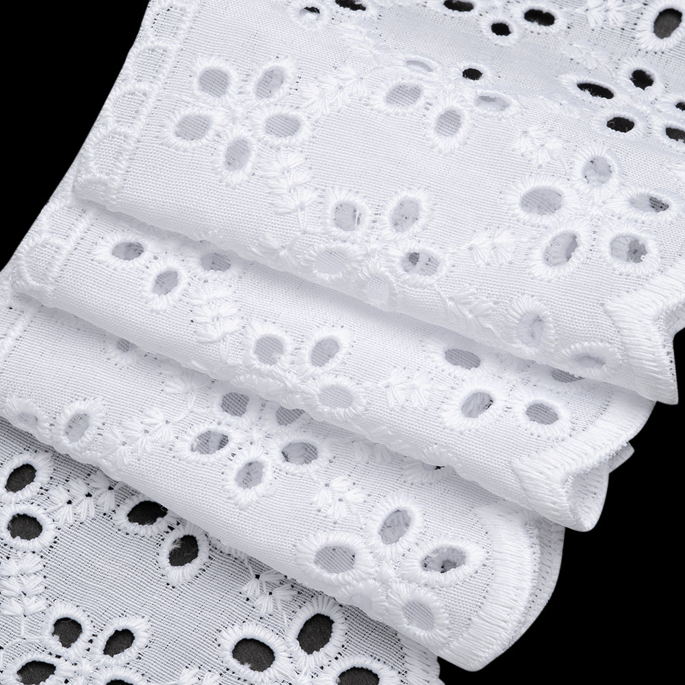 Cotton and Polyester Embroidered Eyelet Lace Trim with Scalloped Edges - 3.25" - White Rows of Daisies