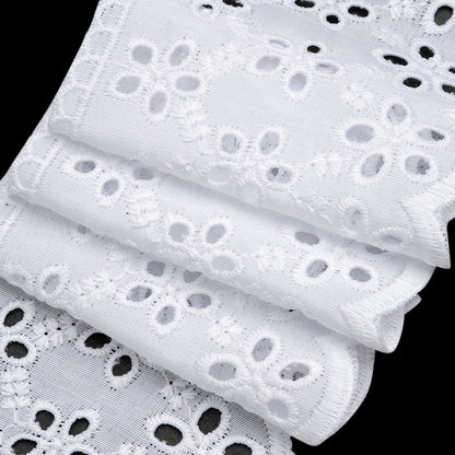 Cotton and Polyester Embroidered Eyelet Lace Trim with Scalloped Edges - 3.25" - White Rows of Daisies