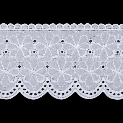 Cotton and Polyester Embroidered Eyelet Lace Trim with Scalloped Edges - 2.75" - White Flower Field