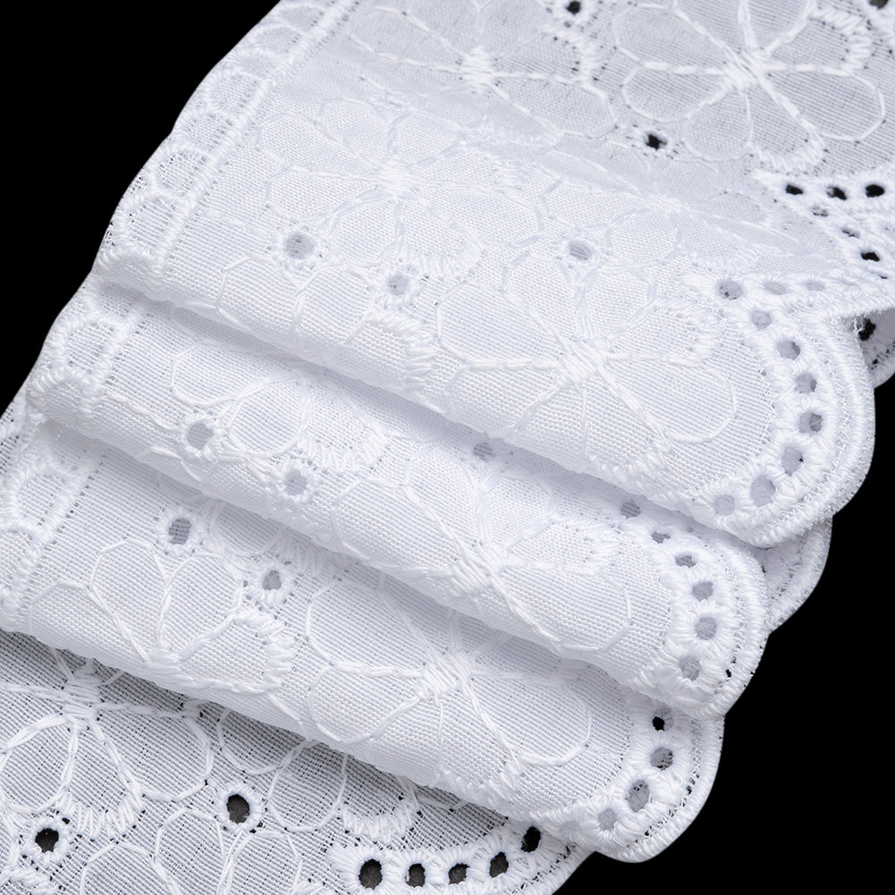 Cotton and Polyester Embroidered Eyelet Lace Trim with Scalloped Edges - 2.75" - White Flower Field