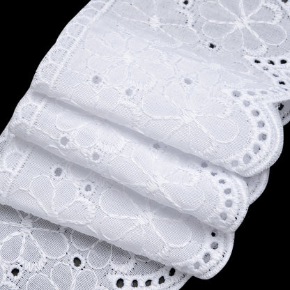 Cotton and Polyester Embroidered Eyelet Lace Trim with Scalloped Edges - 2.75" - White Flower Field