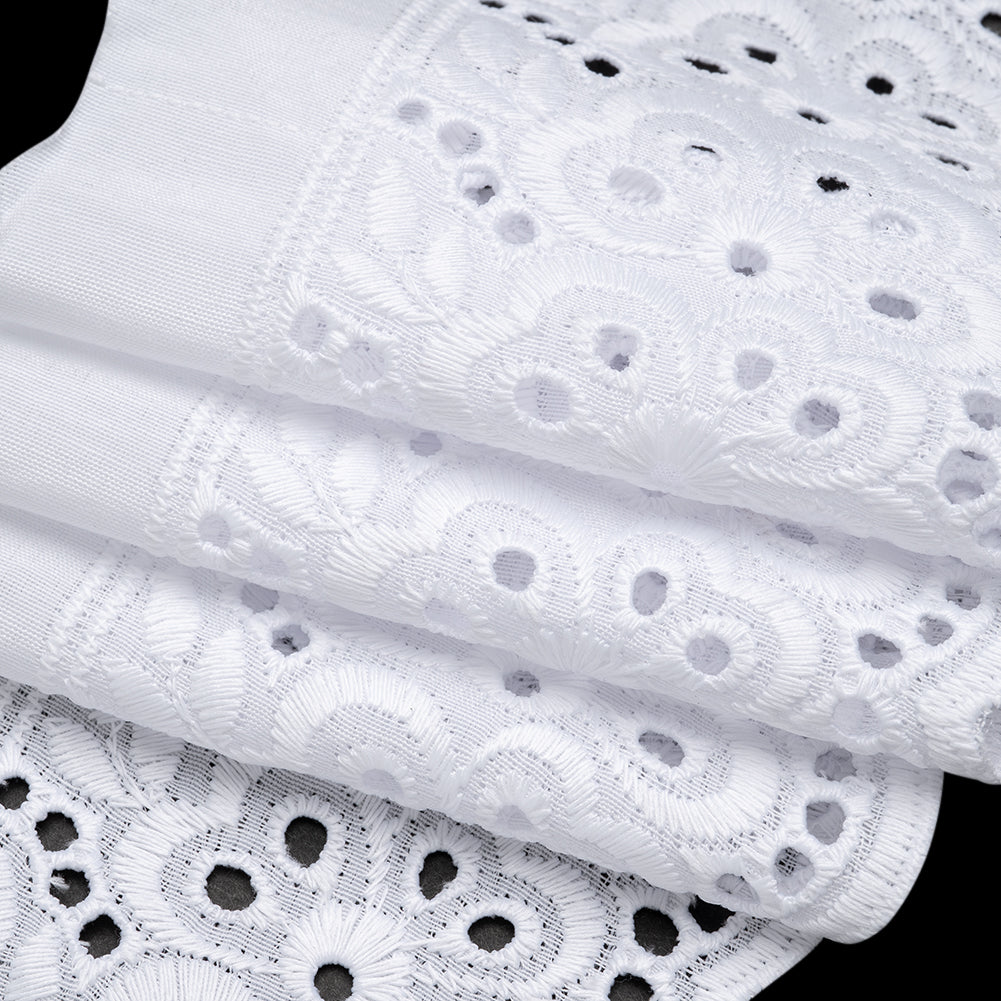 Cotton and Polyester Embroidered Eyelet Lace Trim with Scalloped Edges - 4" - White Windswept Florals