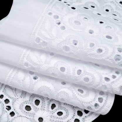 Cotton and Polyester Embroidered Eyelet Lace Trim with Scalloped Edges - 4" - White Windswept Florals