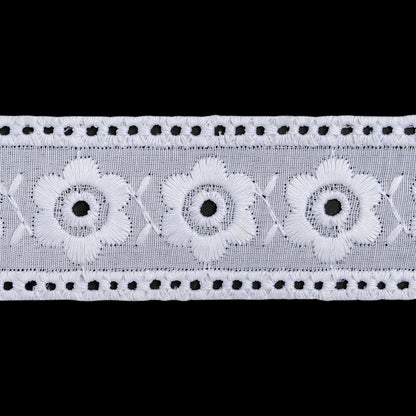 Cotton and Polyester Embroidered Eyelet Lace Trim with Finished Ladder Edges - 1.5" - White Daisies