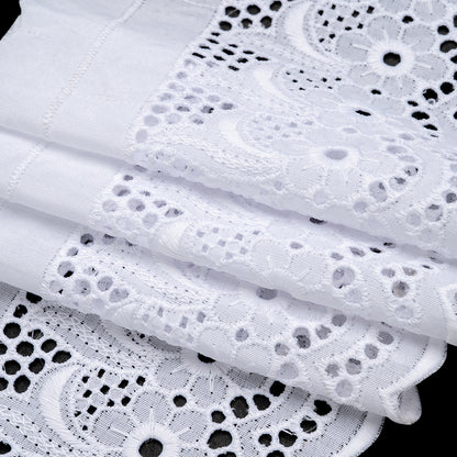 Cotton and Polyester Embroidered Eyelet Lace Trim with One Finished Scalloped Edge - 5" - White Daisies and Feathery Leaves