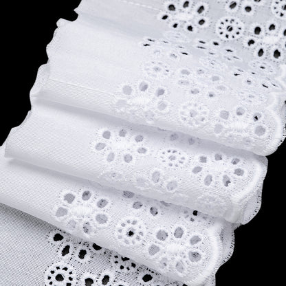 Cotton and Polyester Embroidered Eyelet Lace Trim with One Finished Scalloped Edge - 2.75" - White Flowers and Circles