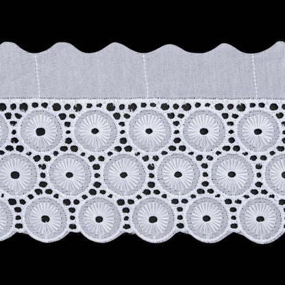 Cotton and Polyester Embroidered Eyelet Lace Trim with One Finished Scalloped Edge - 3.75" - White Circles and Dots
