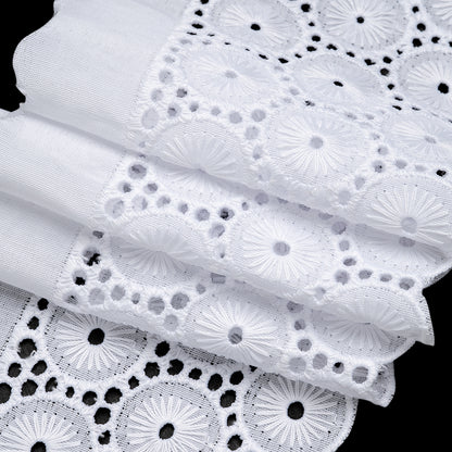 Cotton and Polyester Embroidered Eyelet Lace Trim with One Finished Scalloped Edge - 3.75" - White Circles and Dots