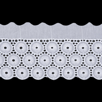 Cotton and Polyester Embroidered Eyelet Lace Trim with One Finished Scalloped Edge - 3.75" - White Circles and Dots