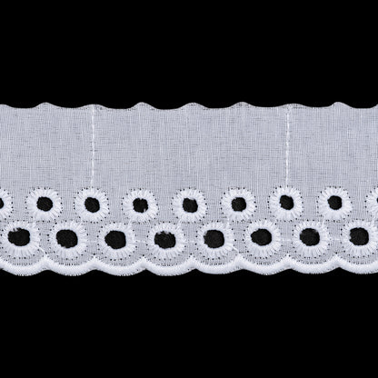 Cotton and Polyester Embroidered Eyelet Lace Trim with One Finished Scalloped Edge - 1.75" - White Rows of Dots