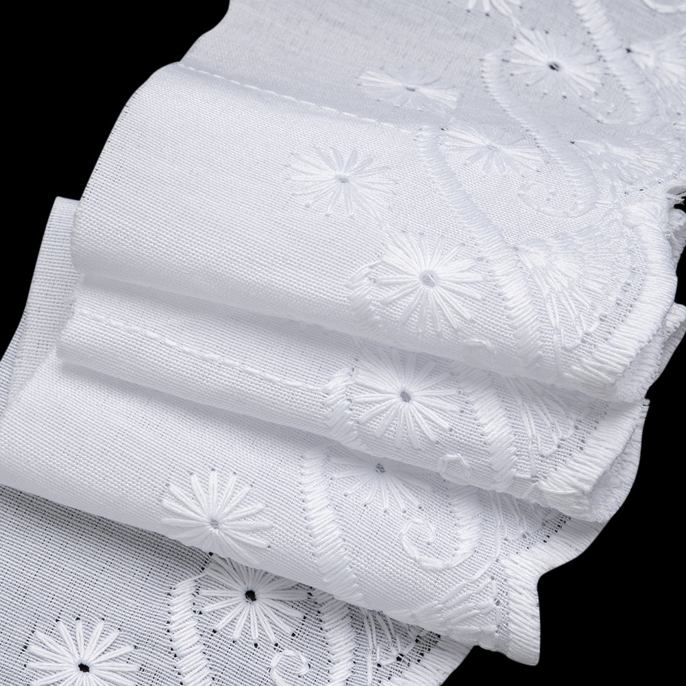 Cotton and Polyester Embroidered Eyelet Lace Trim with One Finished Scalloped Edge - 2.5" - White Flowers and Fans