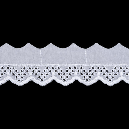 Cotton and Polyester Embroidered Eyelet Lace Trim with One Finished Scalloped Edge - 1.875" - White Zig Zag Dots