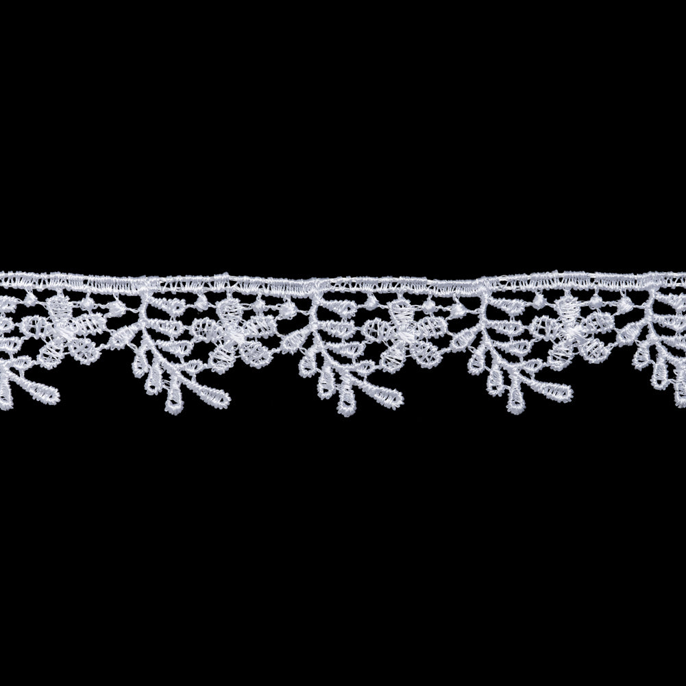 Guipure Lace Trim - 0.875" - White Fern Leaves and Flowers