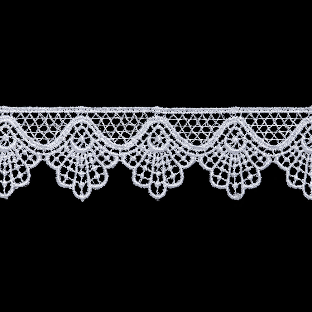 Guipure Lace Trim - 1.375" - White Abstract Fans