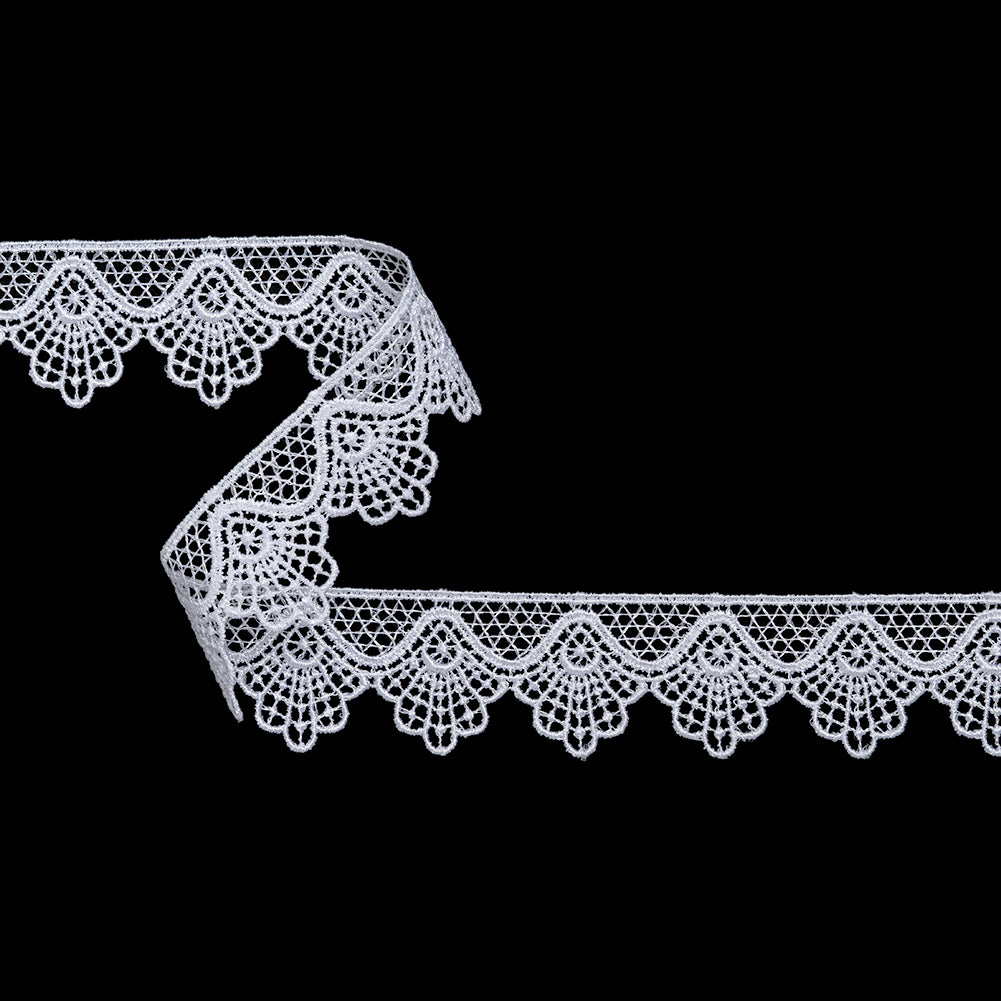 Guipure Lace Trim - 1.375" - White Abstract Fans