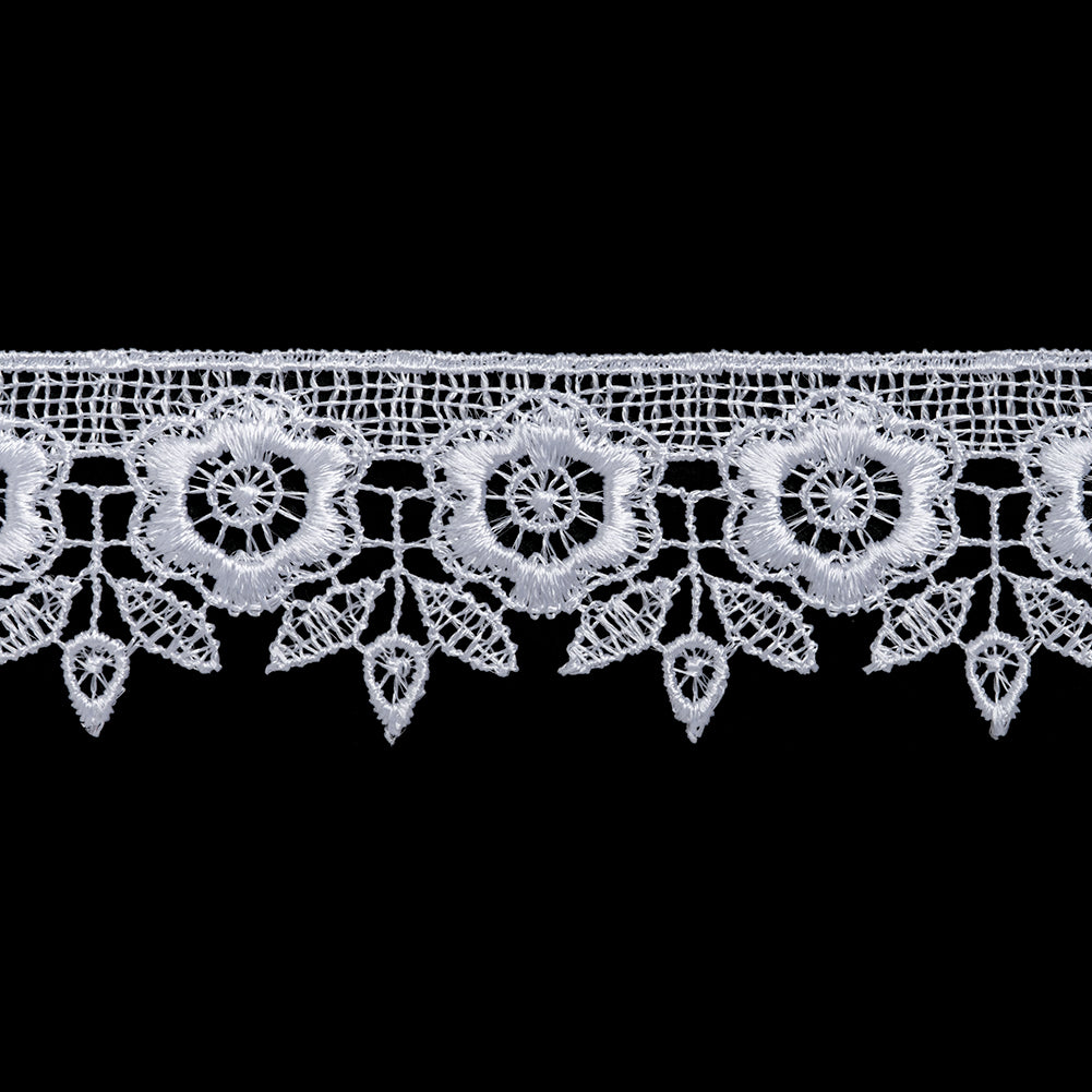 Guipure Lace Trim - 1.375" - White Flowers and Leaves