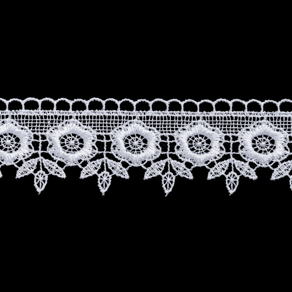 Guipure Lace Trim - 1.625" - White Flower and Leaf Bunches