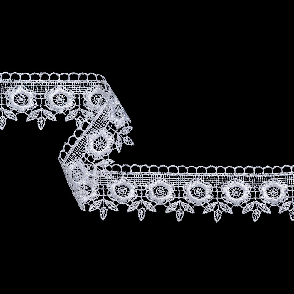 Guipure Lace Trim - 1.625" - White Flower and Leaf Bunches