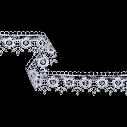 Guipure Lace Trim - 1.625" - White Flower and Leaf Bunches