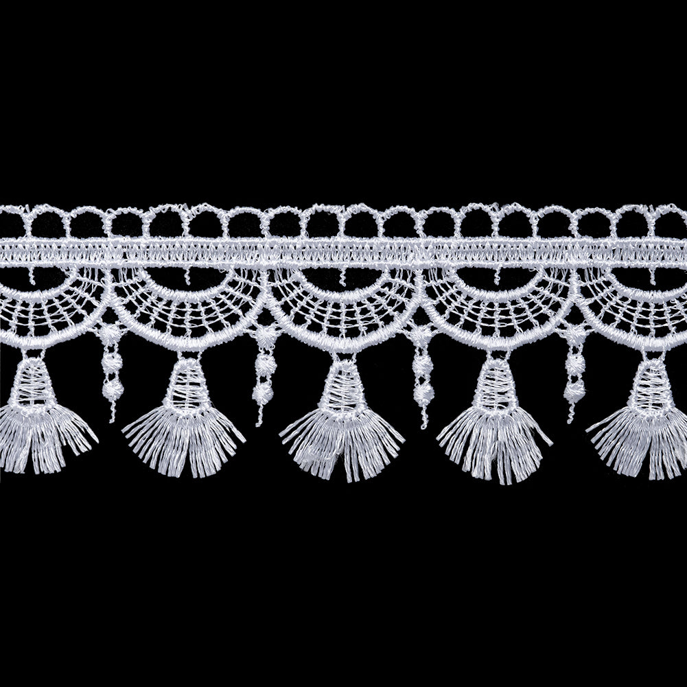 Guipure Lace Trim - 1.875" - White Fancy Tassels