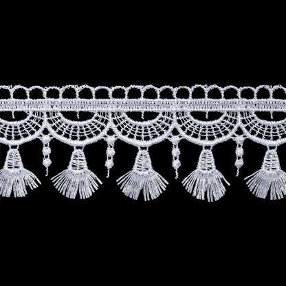 Guipure Lace Trim - 1.875" - White Fancy Tassels