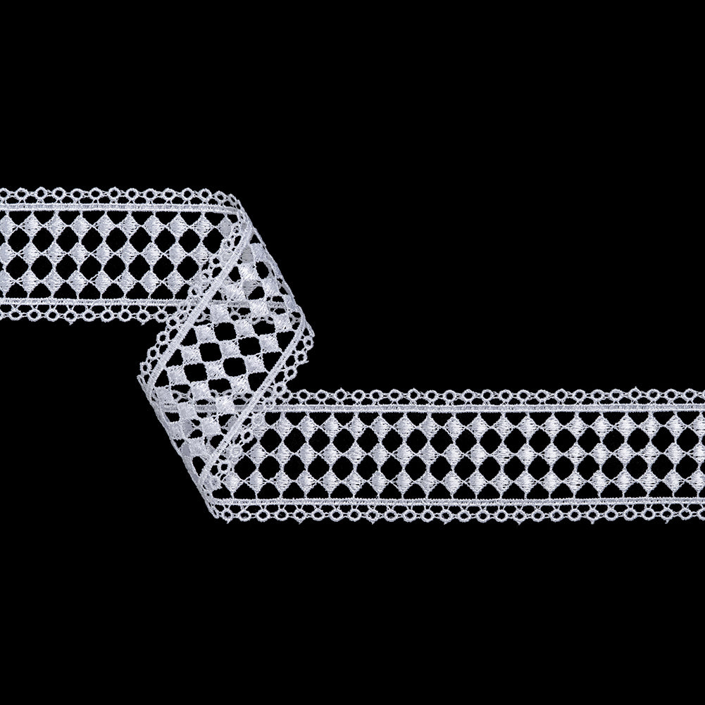 Guipure Lace Trim - 2" - White Diamond Checker and Circles Border