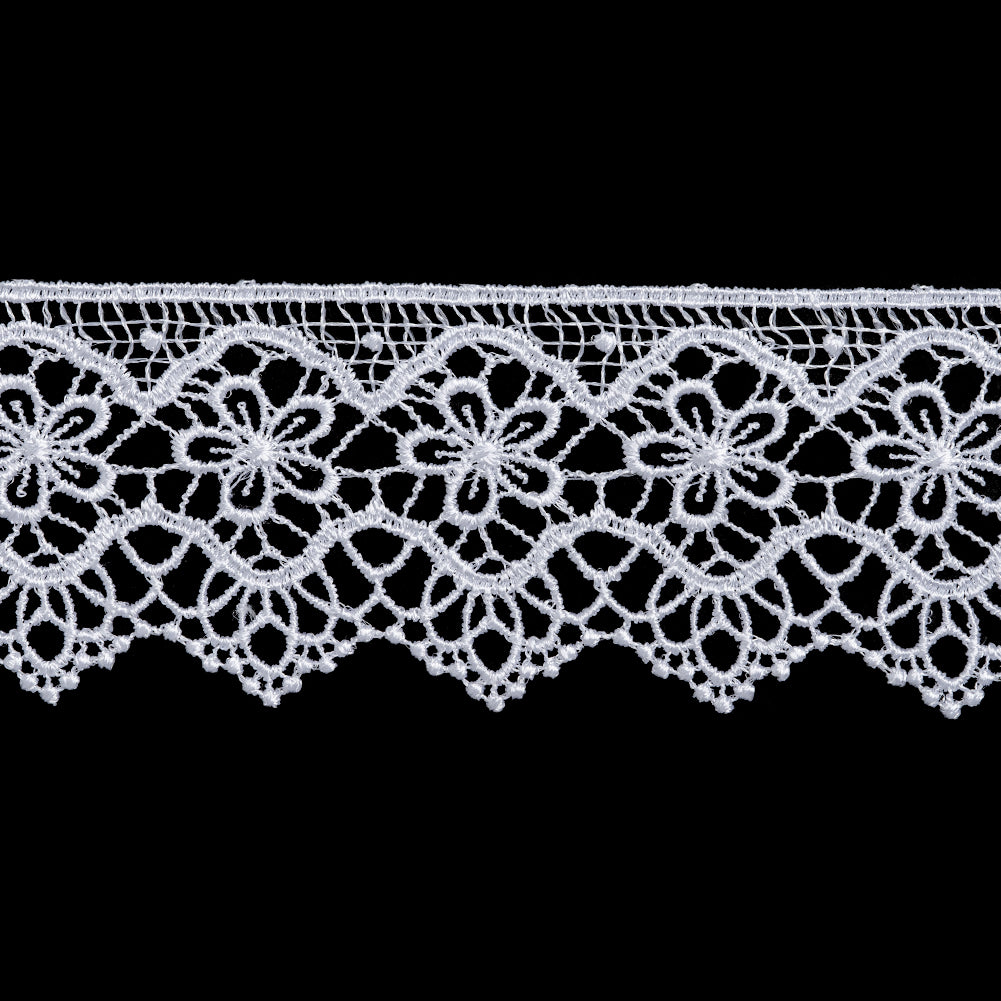 Guipure Lace Trim - 2.125" - White Flowers in Waves with Scallops
