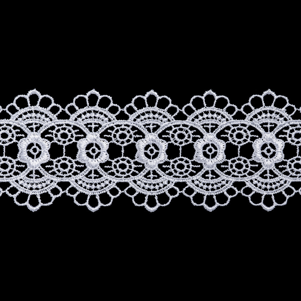 Guipure Lace Trim - 2.25" - White Flowers and Medallions with Scalloped Edges