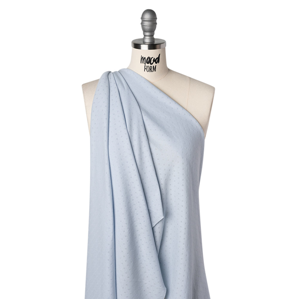 Cotton Pointelle Rib Knit - Baby Blue Diamonds - Cassy Collection - Drape