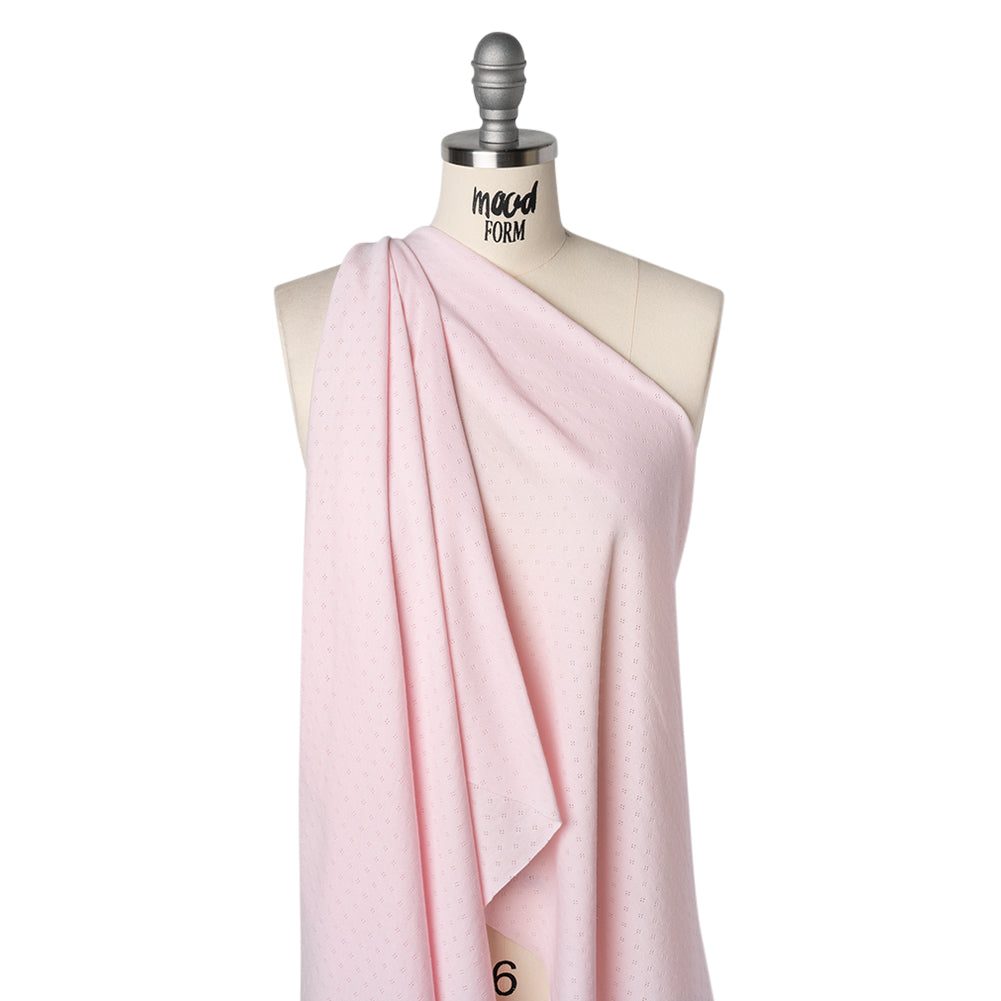 Cotton Pointelle Rib Knit - Blossom Pink Diamonds - Cassy Collection - Drape