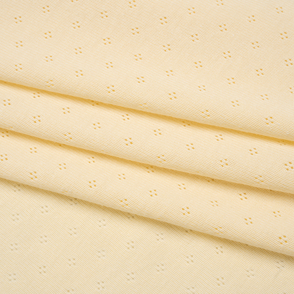 Cotton Pointelle Rib Knit - Light Sunshine Yellow Diamonds - Cassy Collection - Folded