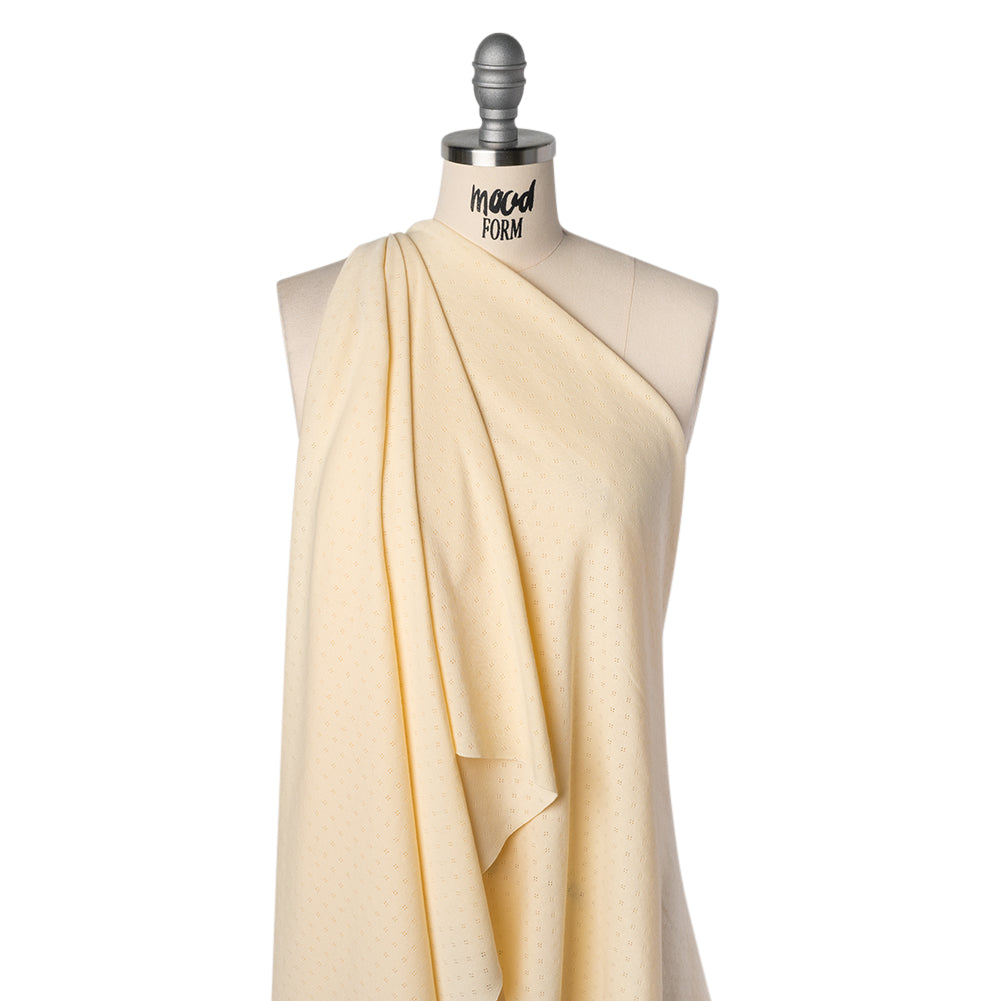 Cotton Pointelle Rib Knit - Light Sunshine Yellow Diamonds - Cassy Collection - Drape