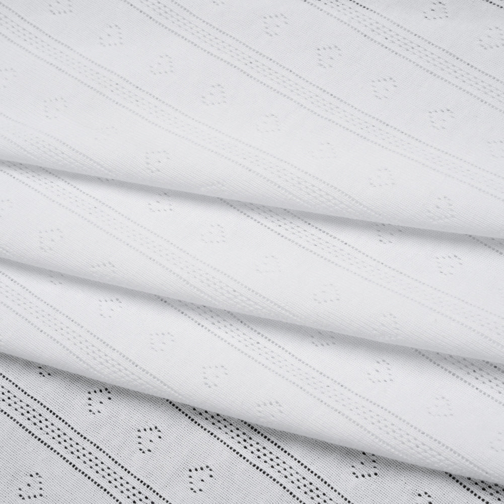 Cotton Pointelle Rib Knit - Powder White Hearts and Stripes - Cassy Collection - Folded