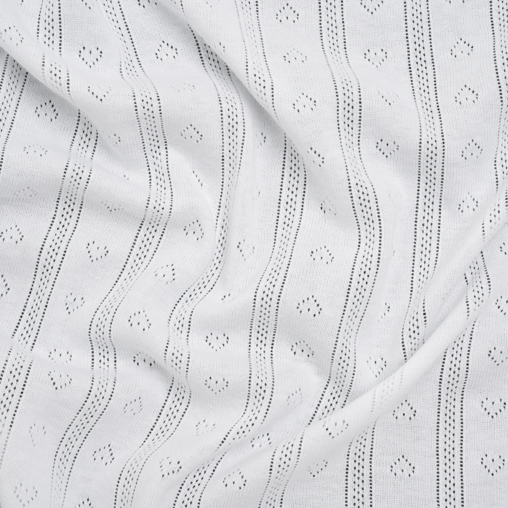 Cotton Pointelle Rib Knit - Powder White Hearts and Stripes - Cassy Collection