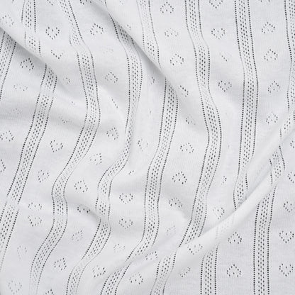 Cotton Pointelle Rib Knit - Powder White Hearts and Stripes - Cassy Collection