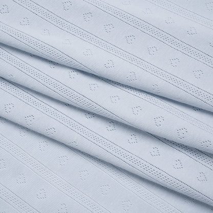 Cotton Pointelle Rib Knit - Baby Blue Hearts and Stripes - Cassy Collection