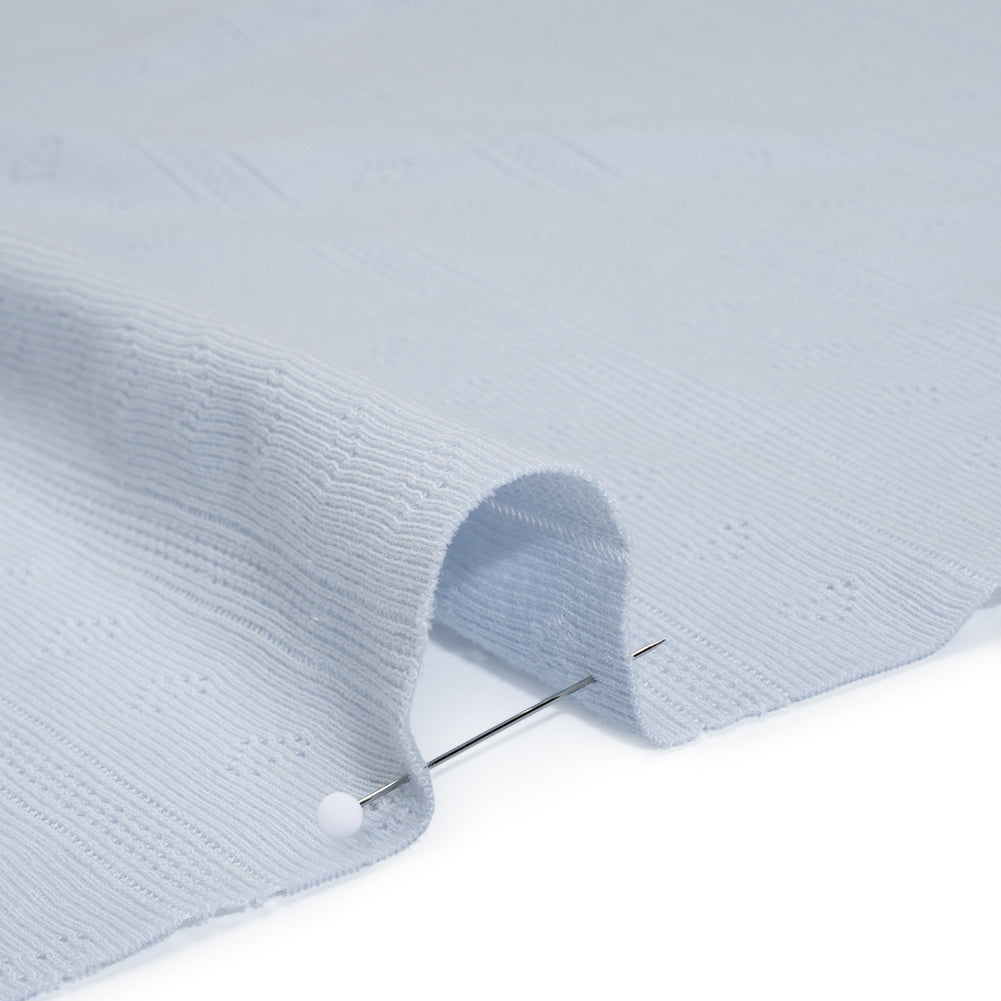 Cotton Pointelle Rib Knit - Baby Blue Hearts and Stripes - Cassy Collection - Detail